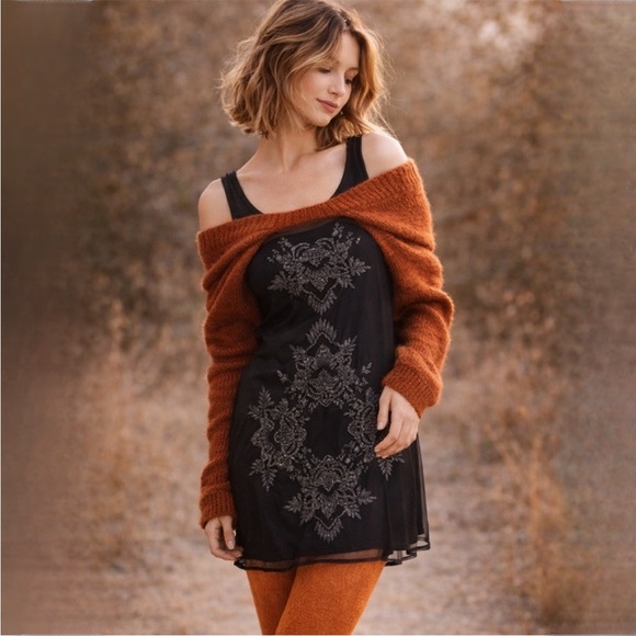 Abercrombie & Fitch Dresses & Skirts - NWT Abercrombie & Fitch Black Embroidered Beaded Cocktail Slip Mesh Mini Dress